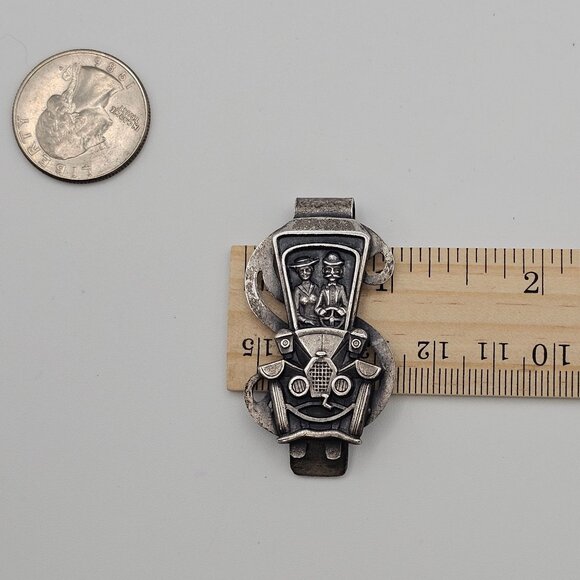 VTG Money Clip Pewter Silver Romantic Couple Old Automobile Belt Pocket Gift - Picture 9 of 11